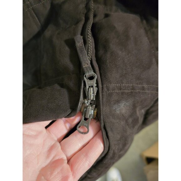 Vintage LL Bean Women PM Faux Suede Quilt Goose Down Parka Coat Sherpa Collar - Picture 4 of 6